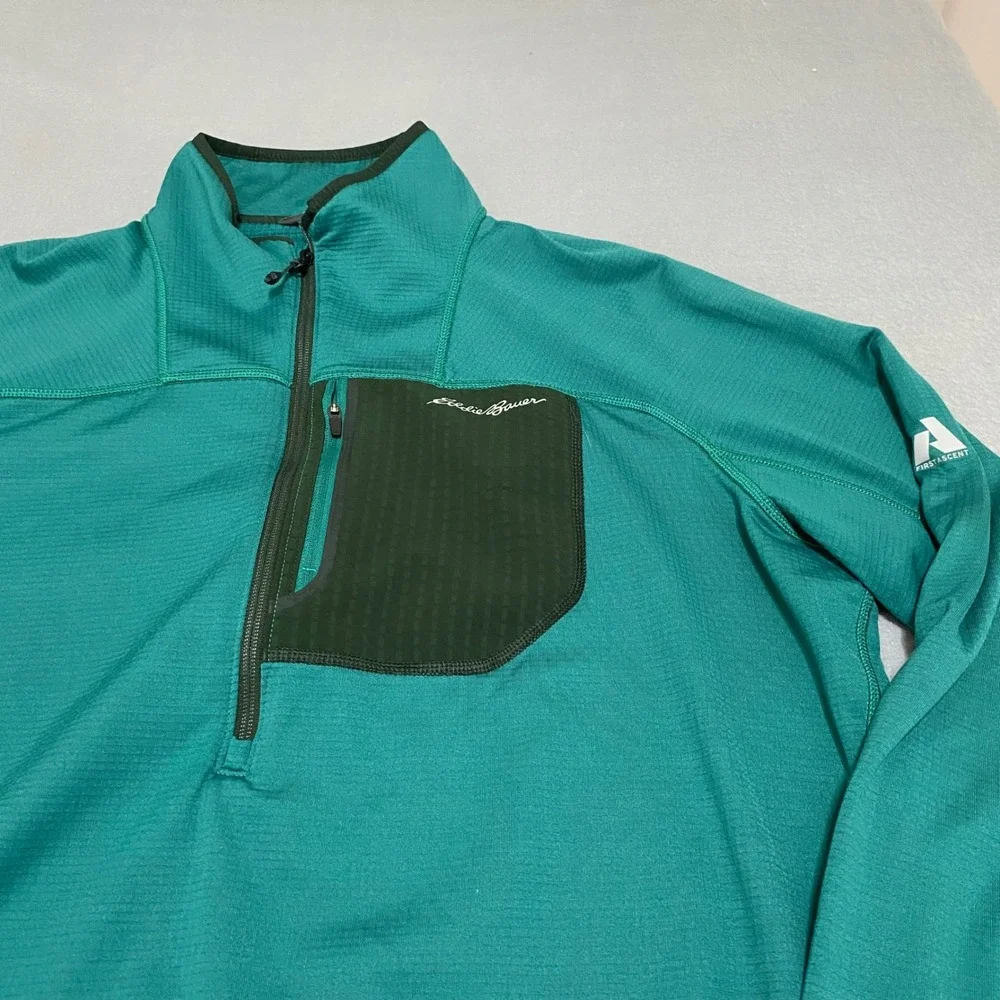 Eddie Bauer First Ascent FreeHeat Mens TXL Teal Green Grid Fleece Quarter Zip